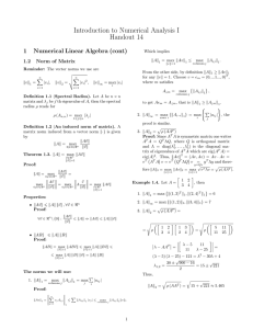 Introduction to Numerical Analysis I Handout 14 1 Numerical Linear Algebra (cont)