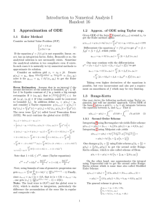 Introduction to Numerical Analysis I Handout 16 1 Approximation of ODE
