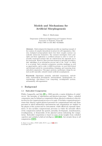 Models and Mechanisms for Artificial Morphogenesis Bruce J. MacLennan
