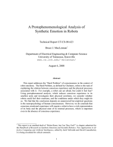 A Protophenomenological Analysis of Synthetic Emotion in Robots