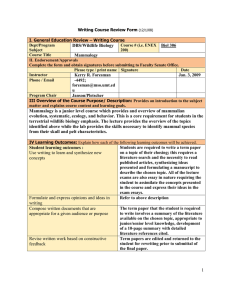 Writing Course Review Form  I. General Education Review – Writing Course Dept/Program
