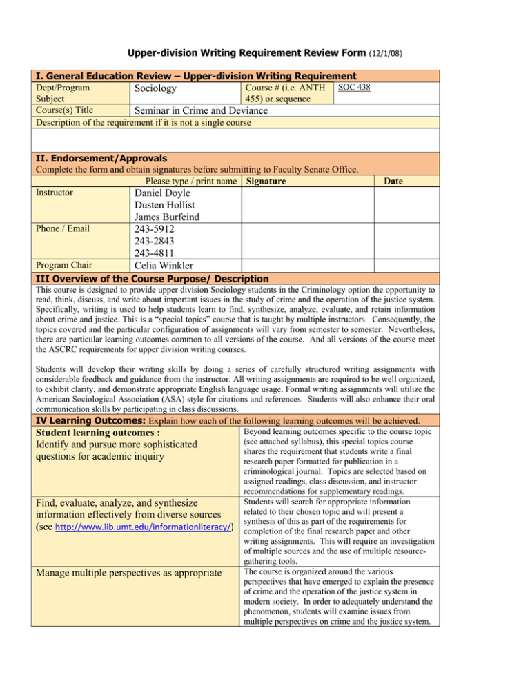 Upperdivision Writing Requirement Review Form