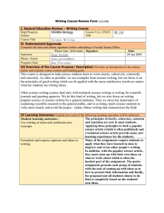 Wildlife Biology  WB 245 Science Writing