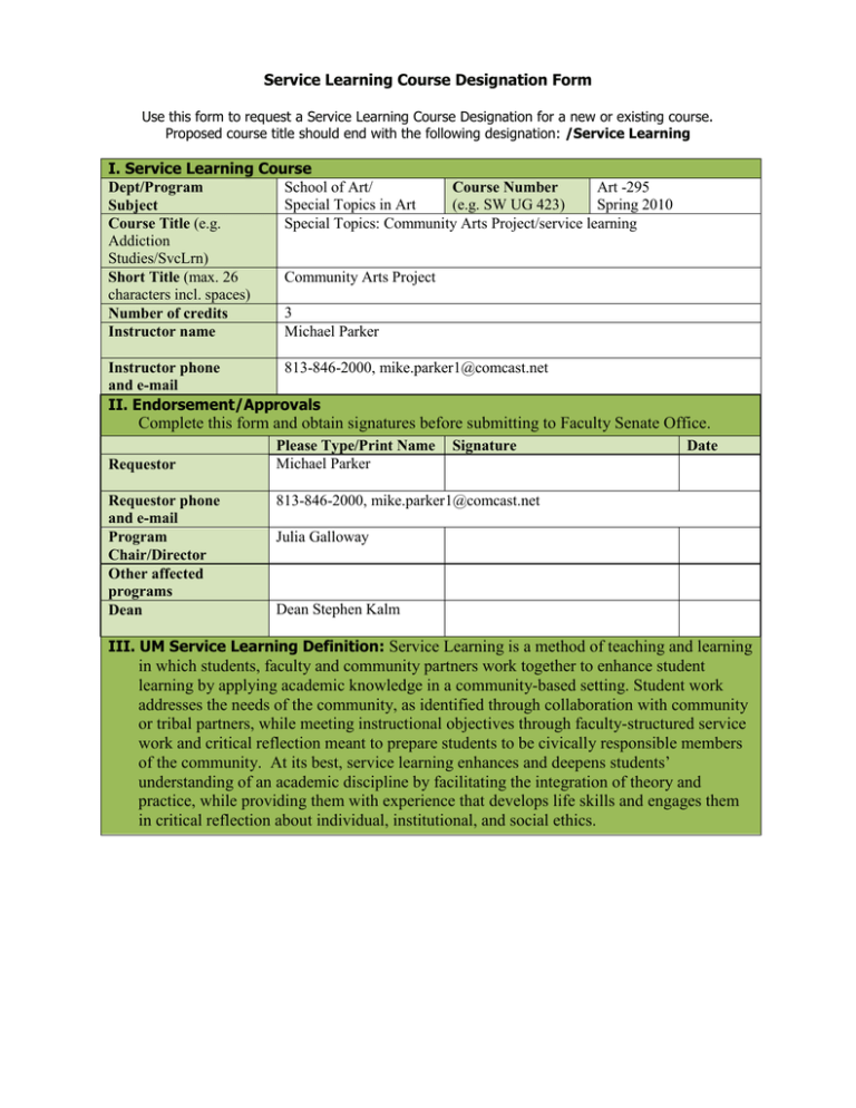Learn Local Course Form Service Learning Course Designation Form