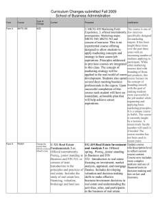 Curriculum Changes submitted Fall 2009 School of Business Administration