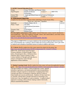 I. ASCRC General Education Form Group Group VIII Ethics and Human Values Dept/Program