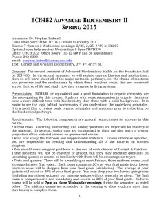BCH482 Advanced Biochemistry II Spring 2015