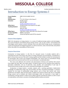 Introduction to Energy Systems I