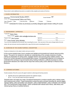 367 Environmental Studies (ENST) ADVANCED COLLEGE WRITING REVIEW FORM I. COURSE INFORMATION