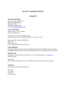 Psyx 222 – Psychological Statistics Spring 2015 Instructor Information