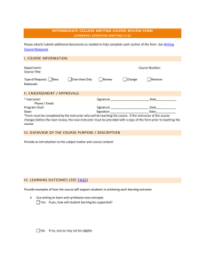 INTERMEDIATE COLLEGE WRITING COURSE REVIEW FORM I. COURSE INFORMATION