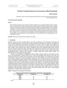 The Role of Tawheedic Stimulus in the Conscience of Muslim... Mediterranean Journal of Social Sciences Abdi O. Shuriye MCSER Publishing, Rome-Italy