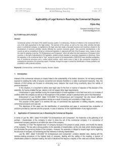 Applicability of Legal Norms in Resolving the Commercial Disputes Erjola Aliaj