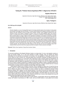 Testing the ’’Pollution Havens Hypothesis (PHH)’’ in Nigeria from 1970-2013