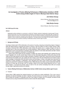 An Investigation of Factors Affecting Performance of Mathematics Activities in... Centre among Children Aged 3-6 Years in Murang’a East District;...