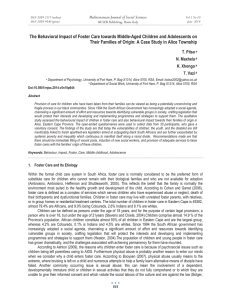 The Behavioral Impact of Foster Care towards Middle-Aged Children and... Their Families of Origin: A Case Study in Alice Township