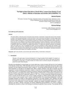 The Right to Basic Education in South Africa: Lessons from... Others v Minister of Education and Another (2012) ZAGPPHC 114