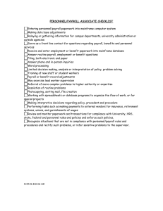 PERSONNEL/PAYROLL ASSOCIATE CHECKLIST  Entering personnel/payroll paperwork into mainframe computer system