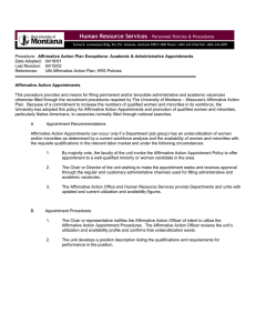 Affirmative Action Plan Exceptions: Academic &amp; Administrative Appointments