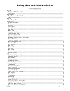 Toiletry, Bath, and Skin Care Recipes Table of Contents