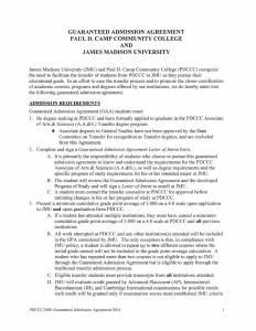 GUARANTEED ADMISSION AGREEMENT PAUL D. CAMP COMMUNITY COLLEGE AND JAMES MADISON UNIVERSITY