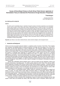 Causes of School-Based Violence in South African Public Schools: Application... Normalisation Theory to Understand the Phenomenon through Educators’ Perspectives