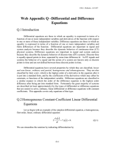 Web Appendix Q - Differential and Difference Equations Q.1 Introduction