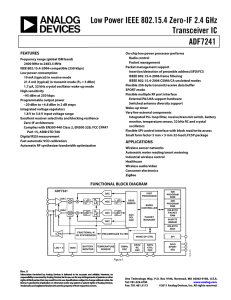 Low Power IEEE 802.15.4 Zero-IF 2.4 GHz Transceiver IC ADF7241