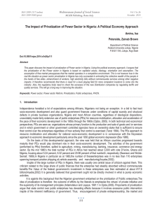 The Impact of Privatization of Power Sector in Nigeria: A... Mediterranean Journal of Social Sciences Aminu, Isa Peterside, Zainab Brown