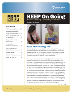 KEEP On Going Wisconsin K-12 Energy Education Program Newsletter