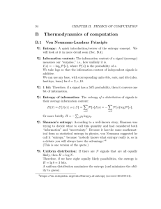 B Thermodynamics of computation B.1 Von Neumann-Landaur Principle