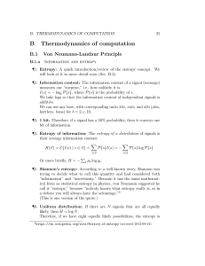 B Thermodynamics of computation B.1 Von Neumann-Landaur Principle