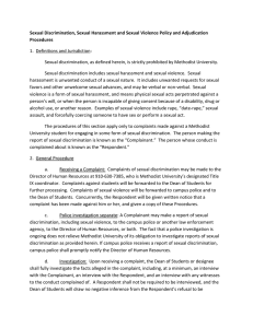 Sexual Discrimination, Sexual Harassment and Sexual Violence Policy and Adjudication Procedures