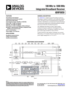 100 MHz to 1000 MHz Integrated Broadband Receiver ADRF6850