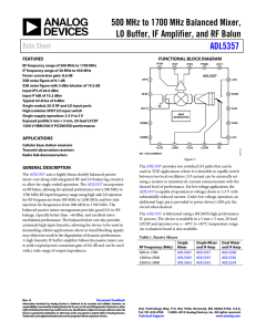 500 MHz to 1700 MHz Balanced Mixer, ADL5357 Data Sheet