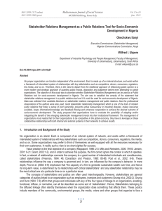 Stakeholder Relations Management as a Public Relations Tool for Socio-Economic