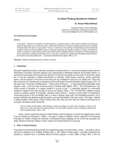 Is Critical Thinking Desirable for Children? Mediterranean Journal of Social Sciences