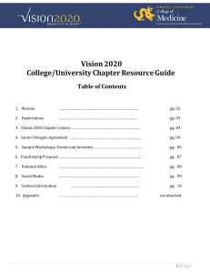 Vision 2020 College/University Chapter Resource Guide  Table of Contents