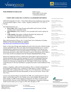 FOR IMMEDIATE RELEASE VISION 2020 NAMES 2011 NATIONAL LEADERSHIP HONOREES