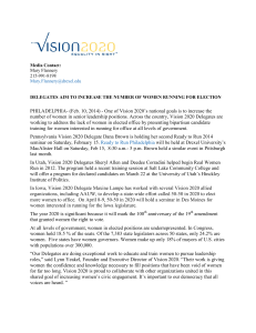 PHILADELPHIA- (Feb. 10, 2014) - One of Vision 2020’s national... number of women in senior leadership positions. Across the country,...