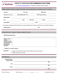 FACULTY AFFILIATE RECOMMENDATION FORM