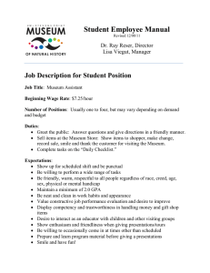 Student Employee Manual Job Description for Student Position Dr. Ray Reser, Director