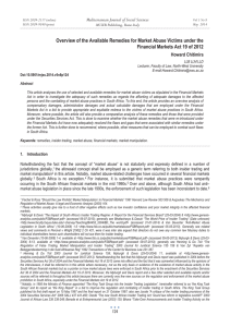 Overview of the Available Remedies for Market Abuse Victims under... Financial Markets Act 19 of 2012