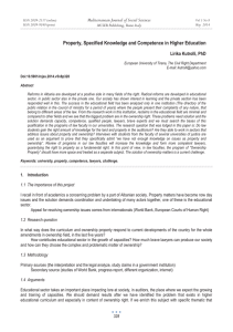 Property, Specified Knowledge and Competence in Higher Education Lirika Kutrolli, PhD