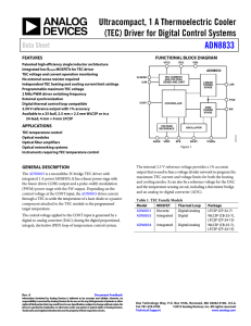 Ultracompact, 1 A Thermoelectric Cooler (TEC) Driver for Digital Control Systems ADN8833