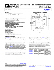 Ultracompact, 1.5 A Thermoelectric Cooler (TEC) Controller ADN8834 Data Sheet