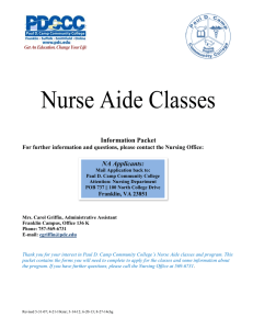 Nurse Aide Classes Information Packet NA Applicants: