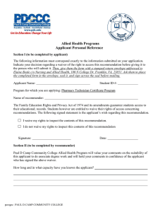 Allied Health Programs Applicant Personal Reference