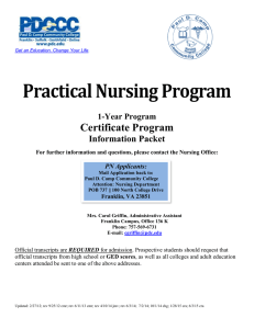 Practical Nursing Program Certificate Program Information Packet