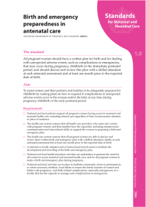 Standards Birth and emergency preparedness in antenatal care